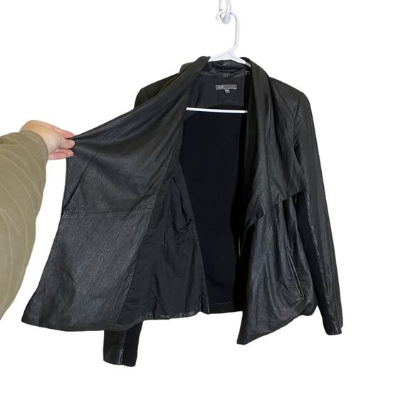 Vince Leather Drape Open Front Jacket Size XS - Picture 2 of 8